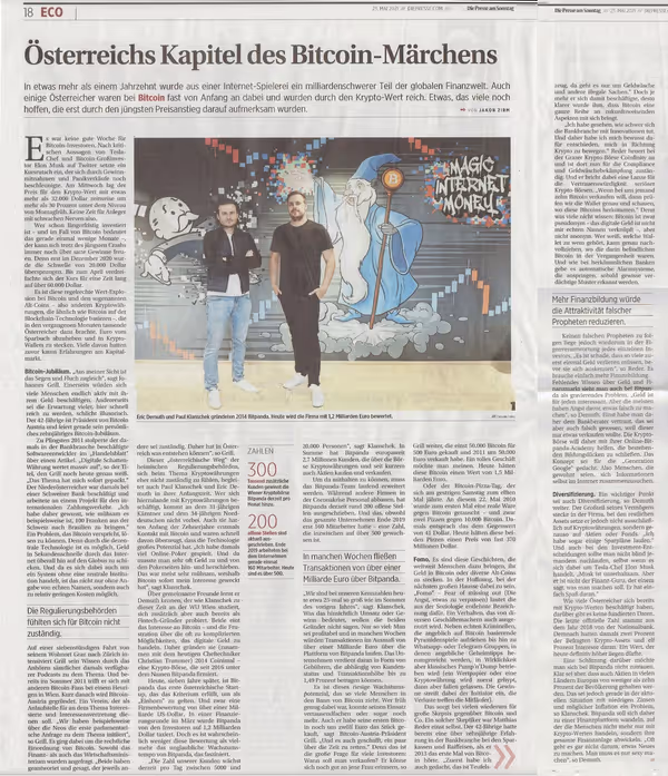 Die Presse: Österreichs Kapitel des Bitcoin-Märchens (2021)